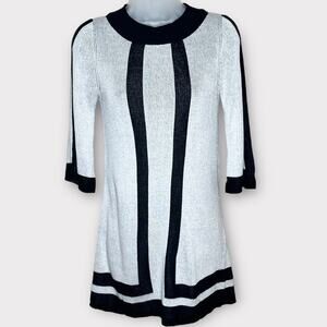 ALICE + OLIVIA black/pale gray knit 3/4 sleeve mini sweater tunic dress size xs